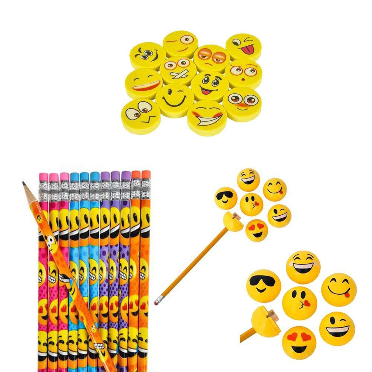Rhode Island Novelty Emoticon Party Favor Pencil, Eraser and Sharpener Gift Set, 36-Piece